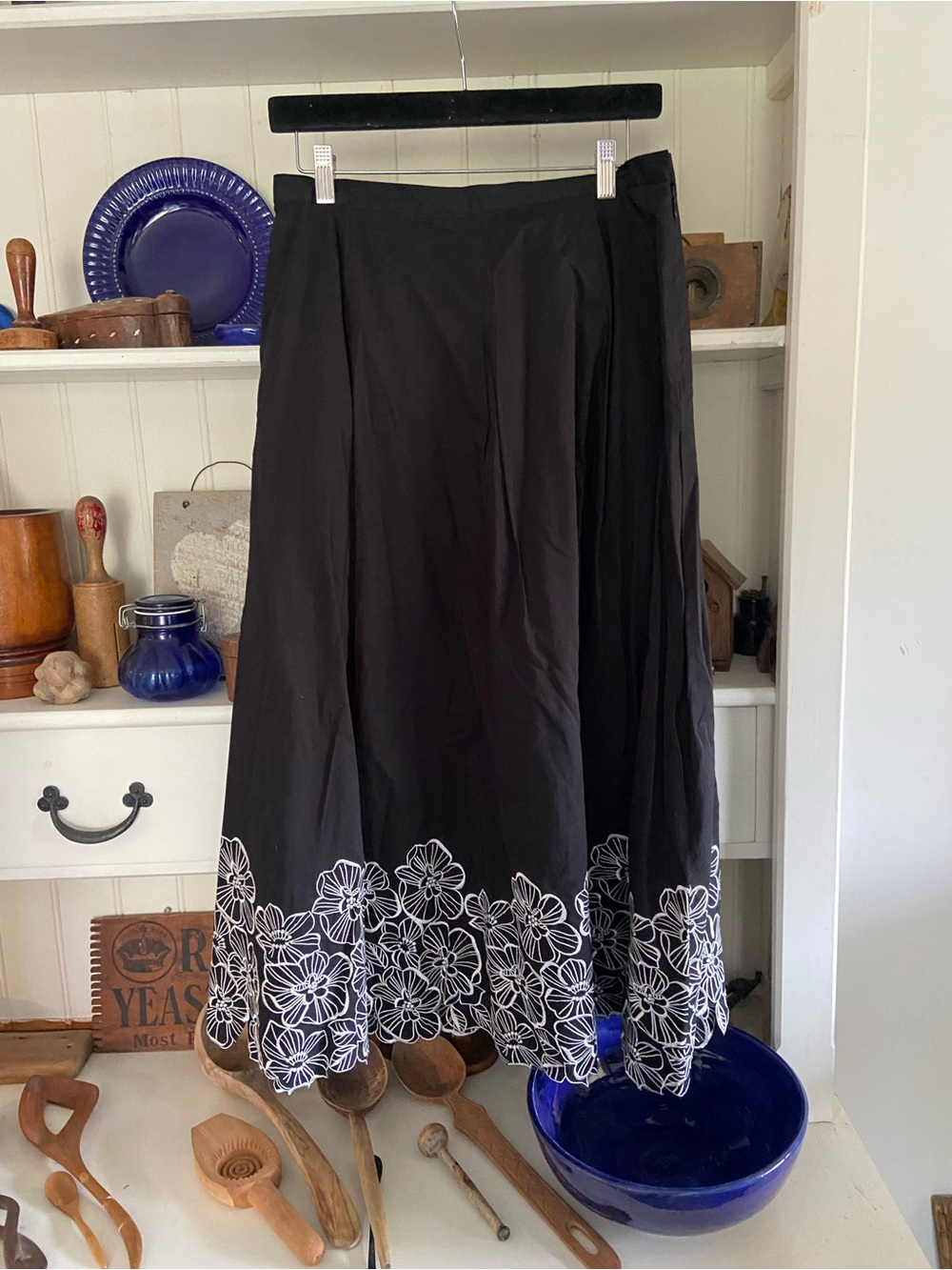 Talbots Black Maxi Skirt with White Floral Border